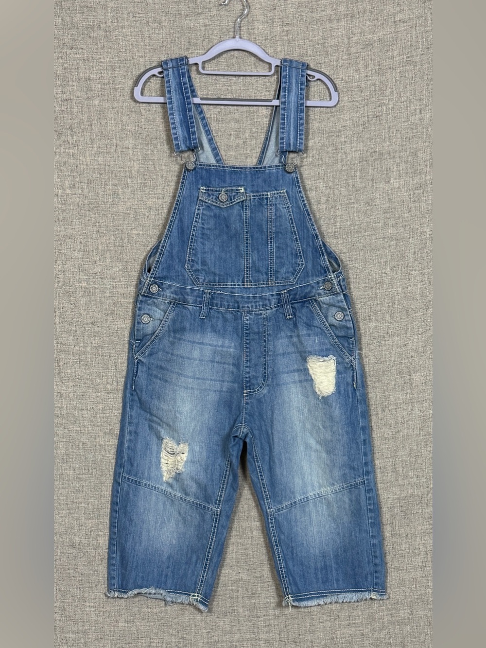 Vintage Y2K Women’s Distressed Denim Cropped Overalls